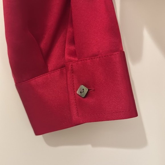 Gorgeous Red Silk Satin Tie-Front Blouse from Talbots. Size 12. New with Tag. - Picture 2 of 7